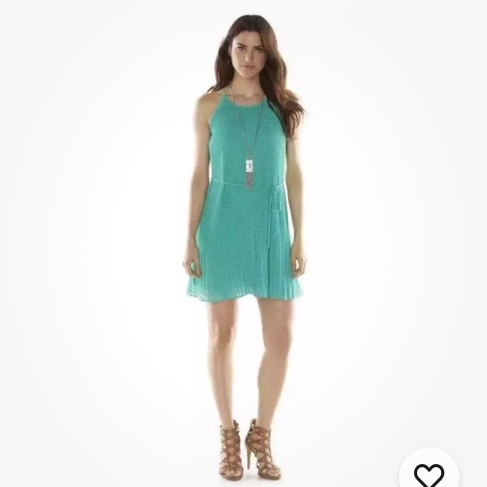 NEW $60 ELLE Tropic Treasure TRAPEZE Textured PLEATED DRESS Size XL Green